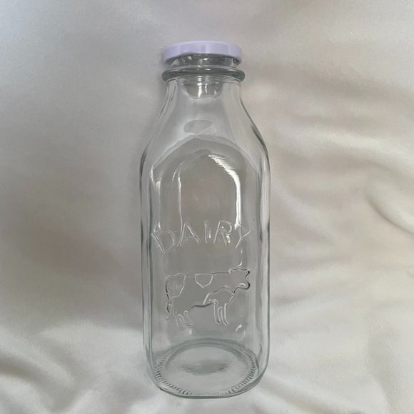 Dining Farmhouse Dairy Cow Glass Jar Milk Bottle Cottagecore Rustic